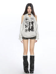 【25s Nov.】Spider Graffiti Off-Shoulder Long-Sleeve Sweatshirt