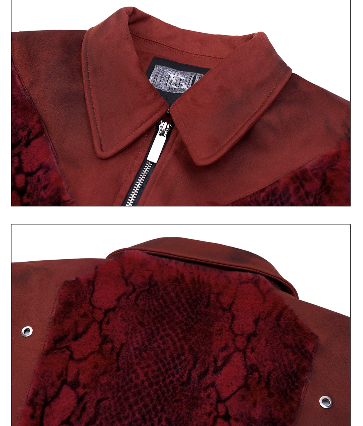 【25s Aug.】Red Snake Print Faux Fur Jacket