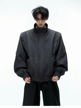 【25s Aug.】Deconstructed Colorblock Stand Collar Rivet Loose-Fit Jacket