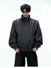 【25s Aug.】Deconstructed Colorblock Stand Collar Rivet Loose-Fit Jacket