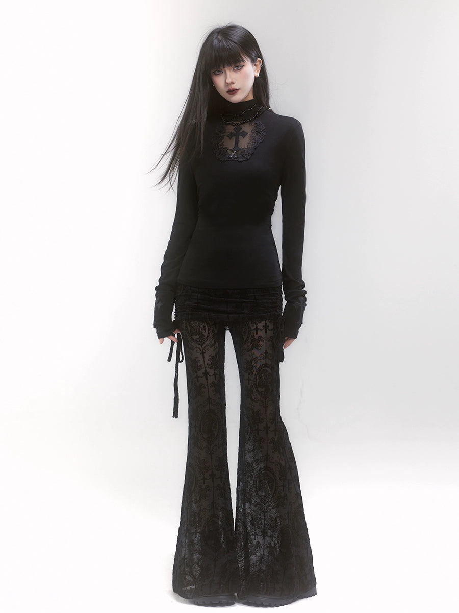 【25s Jul.】Slight Flared Faux Two-Piece Mesh Pants
