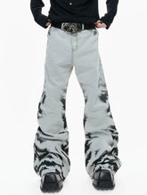 【26s Apr.】Distressed Tiger Tie-Dye Straight Flared Denim Pants