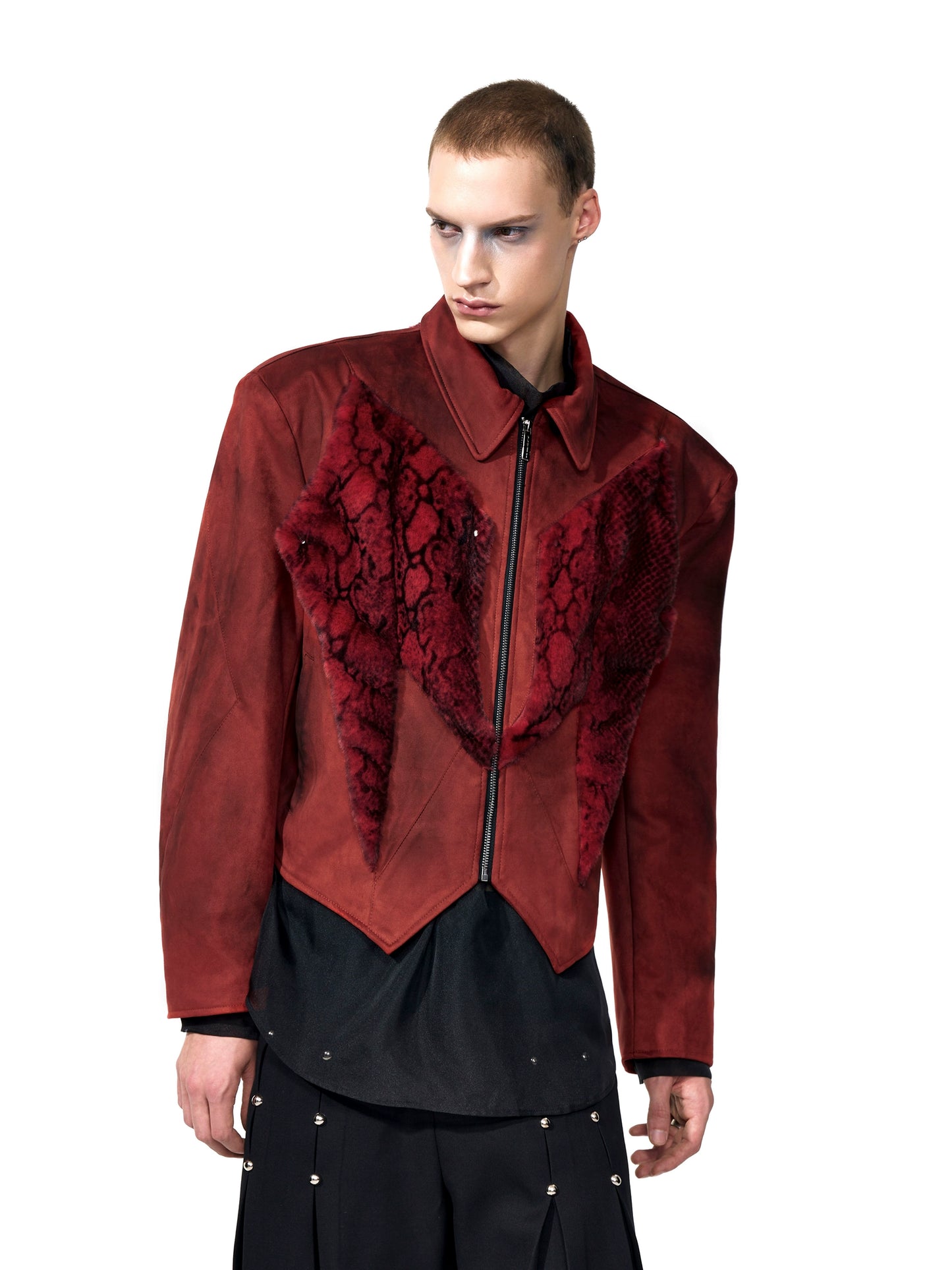 【25s Aug.】Red Snake Print Faux Fur Jacket