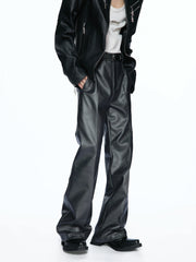 Vegetable-Tanned Concept Matte Bio-Leather Straight Flared Pants