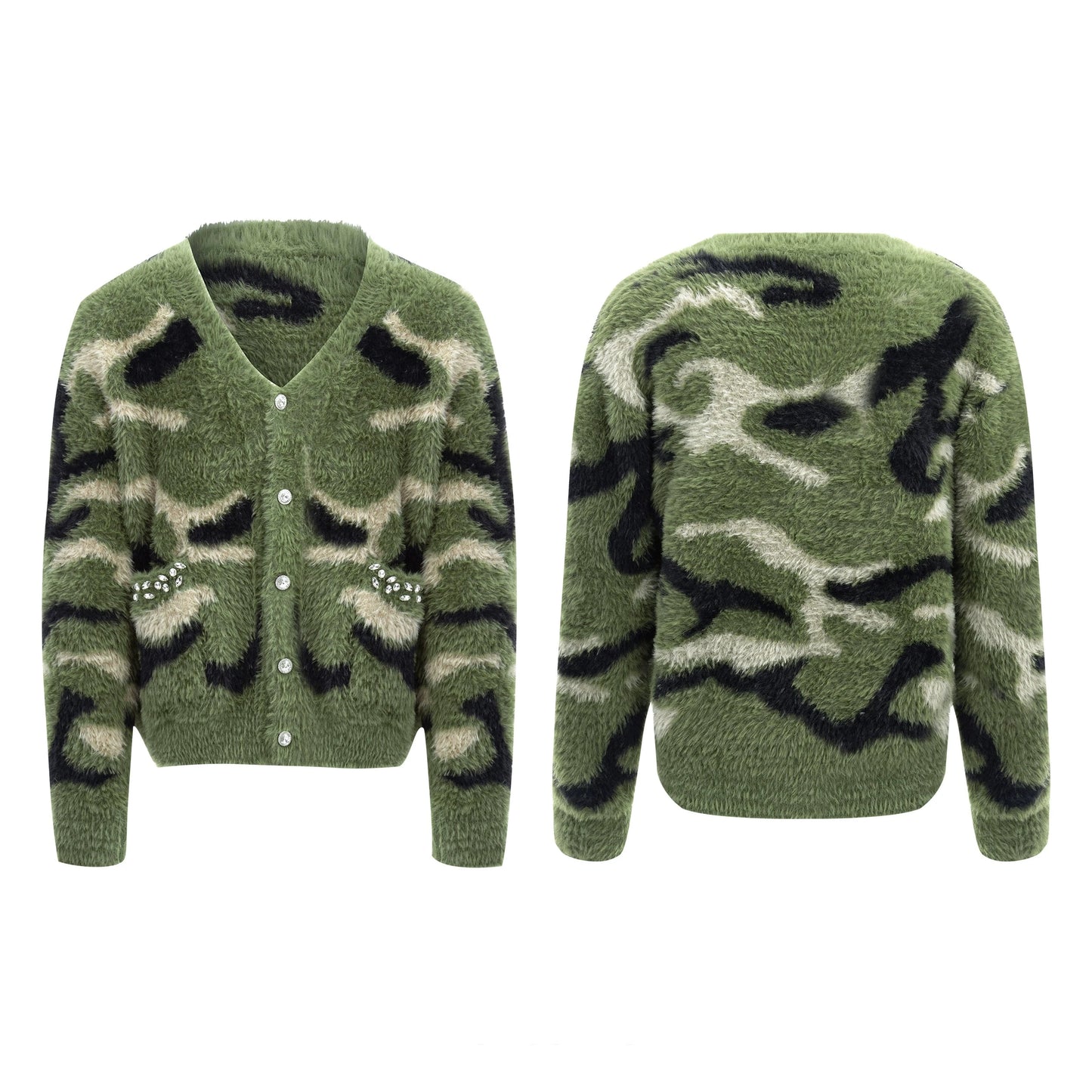 【24s Dec.】Faux Mink Diamond Camouflage Cardigan Sweater ArtsKoreanMan