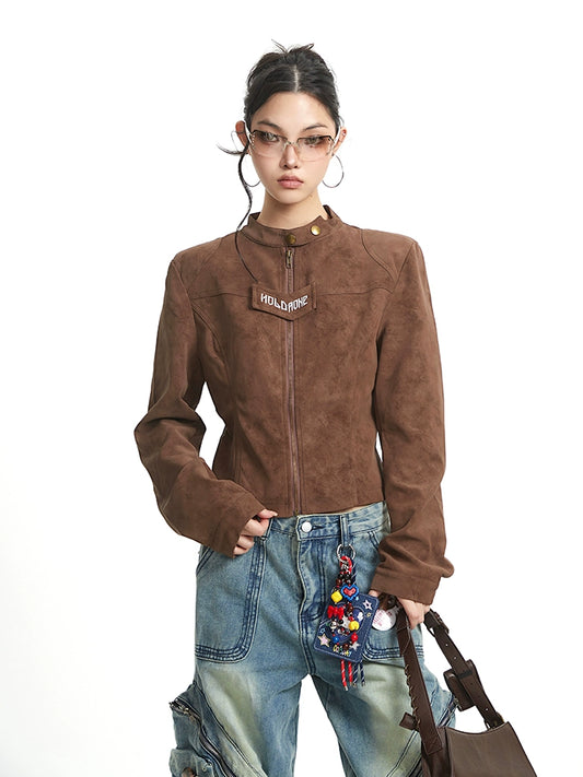 【25s Sep.】Vintage Brown Short Moto Jacket