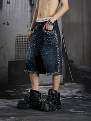 Distressed Studded Denim Cropped Shorts