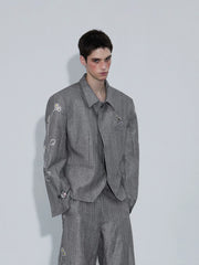 【26s Apr.】Crystal Embellished Striped Jacket / Pants