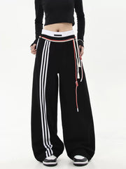 【25s Jul.】Retro Drawstring Sweatpants with Three Stripes