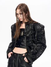 【25s Dec.】Cyberpunk Embroidered Motorcycle Leather Jacket