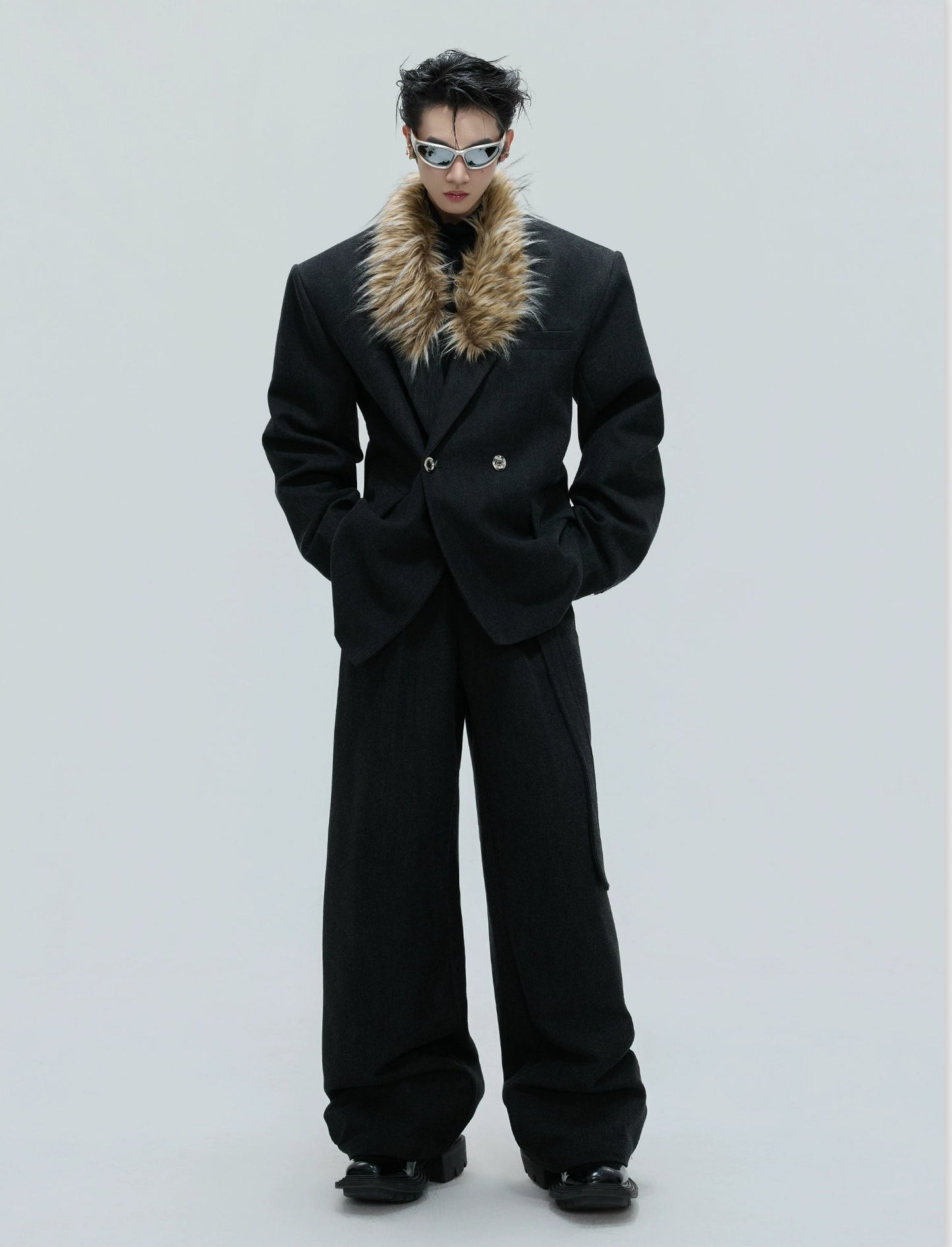 【25s Nov.】Elegant Detachable Fur Collar Wool Suit/Trousers