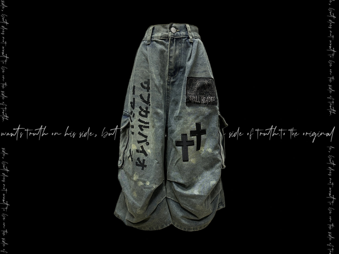 【25s Aug.】Distressed Patchwork Wide-Leg Jeans in Dark Aesthetic