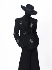 【26s May.】Rhinestone Structured Slim Black Blazer