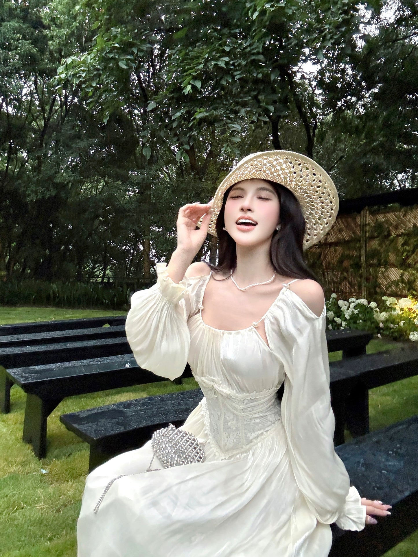 【25s Aug.】Lace Panel Corset-Style Midi Dress