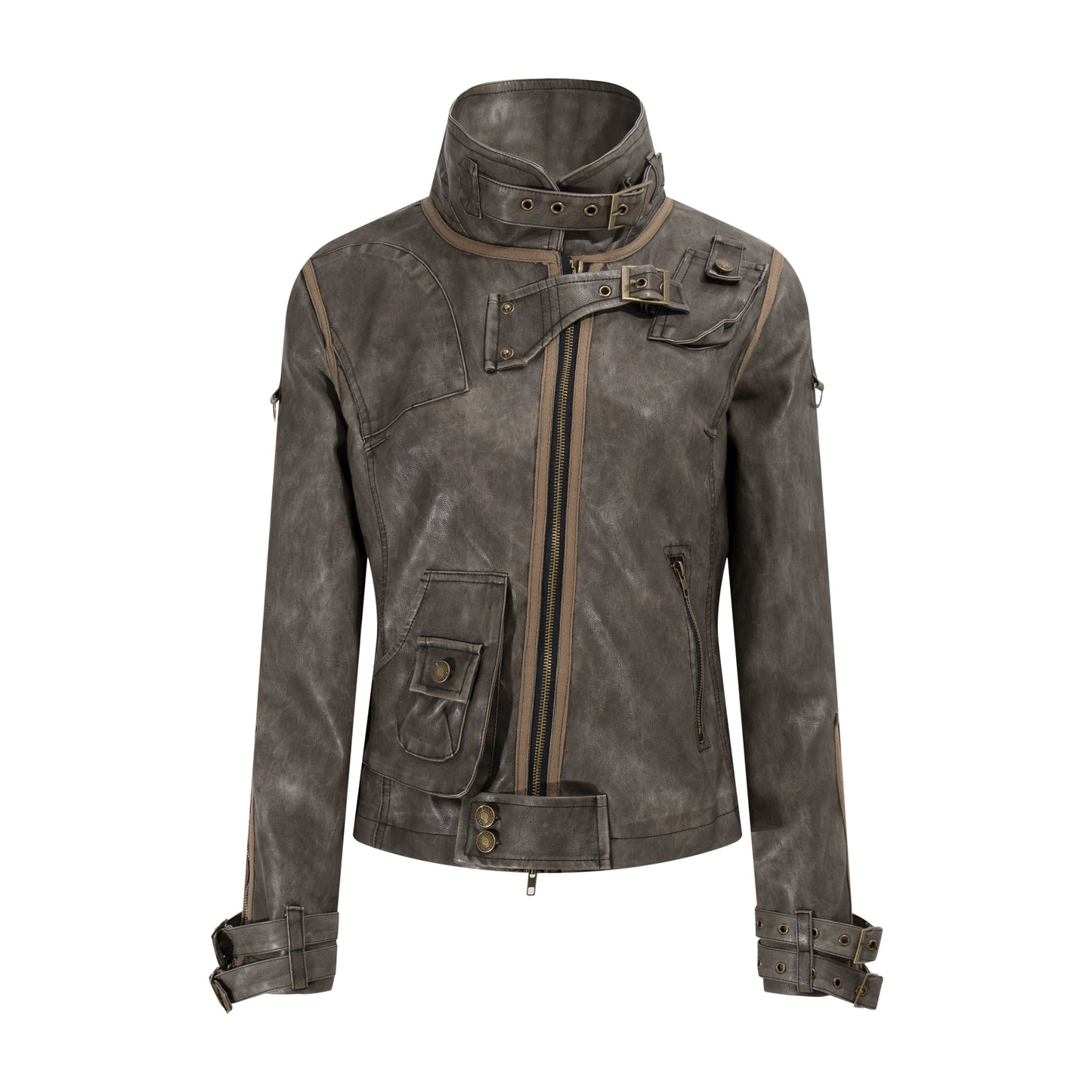 Deconstructed Patchwork Stand-up Collar Rubbed Distressed Jacket