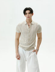 Ribbed Lyocell Knit Polo Cardigan