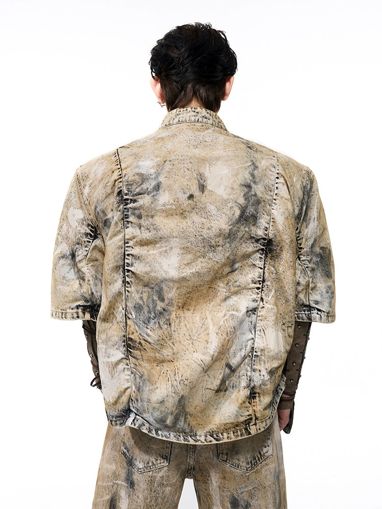 【25s May.】Summer Wasteland Style Shoulder Pad Zipper Denim Jacket