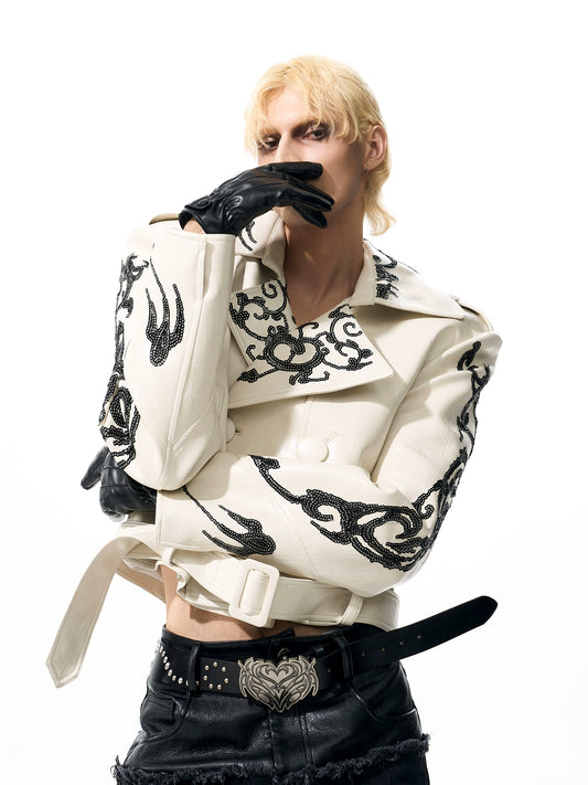 【25s Oct.】Cool Motorcycle Sequined Cropped Leather Jacket