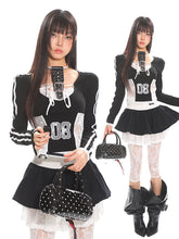 【25s Apr.】Lace Stitching Tie T-shirt + Short Skirt Set