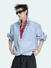 Textured Plaid Drawstring Shirt Jacket