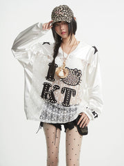 【25s Aug.】Loose V-neck Lace Pearl Stitching Long Sleeves