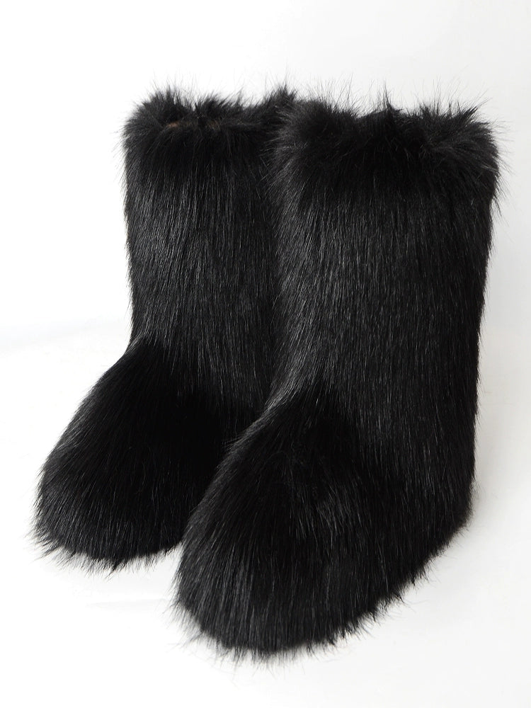 【24s Feb.】Furry Plush Mid-Tube Snow Boots