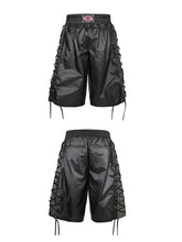 【25s Jul.】Tie-straps Glossy Coating Stitching Honeycomb Mesh Cropped Shorts