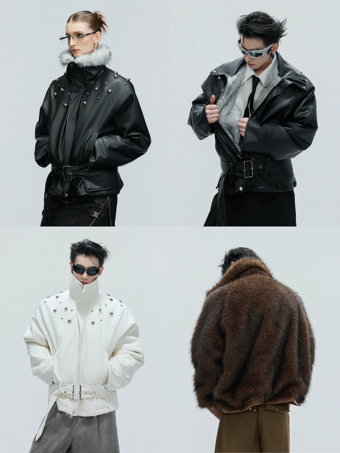 【25s Nov.】Riveted Faux Wolf Fur Collar Thickened Cotton Coat