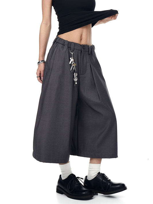 【25s 】Pleated Wide Leg Casual Cropped Trousers