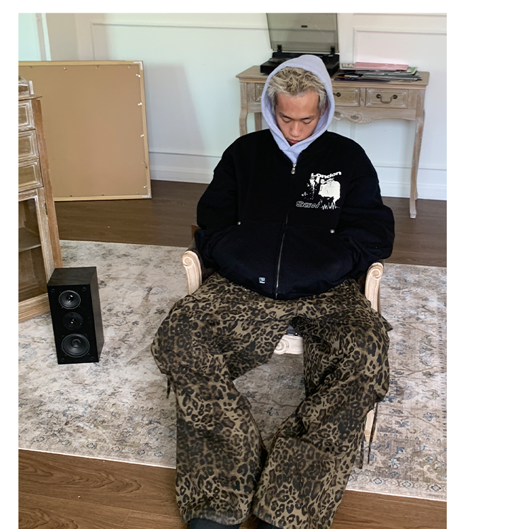 【25s May.】Loose Leopard Print Cargo Pants with Large Pockets