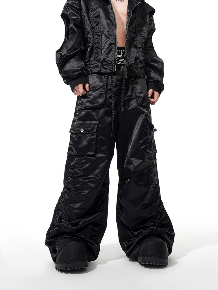 【25s Apr.】Hollow Sleeves Pleated Flight Jacket + Pleated Pants