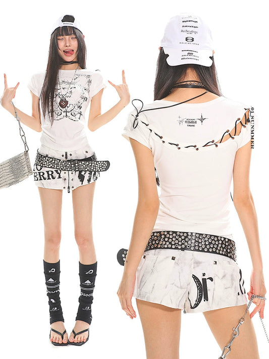 【25s Jul.】Punk Hip-hop Design Tie-up T-shirt