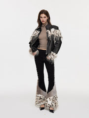 Slim-fit Stretch Patchwork Frayed Hem Pants