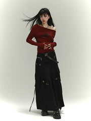 【25s Jul.】Off-Shoulder Asymmetrical Slim-Fit Base Top