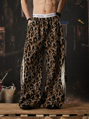 Leopard Panel Curved Wide-Leg Pants