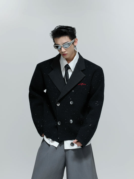 【25s Oct.】Sequined Plaid Textured Cardigan Jacket