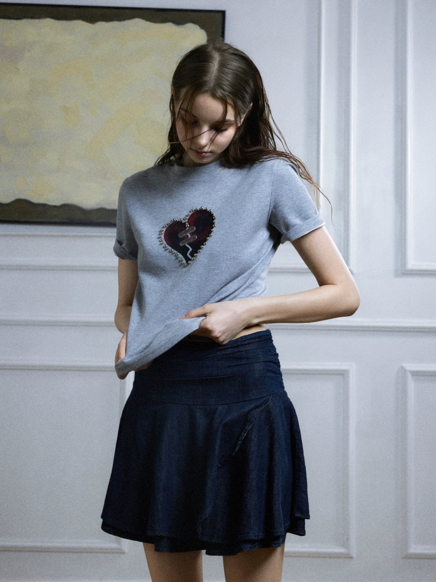 【25s Jul.】Metal Beads Heart Cracks Heavy T-shirt