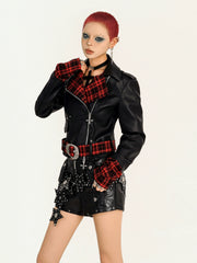 【25s Oct.】Punk Rock Plaid Leather Jacket