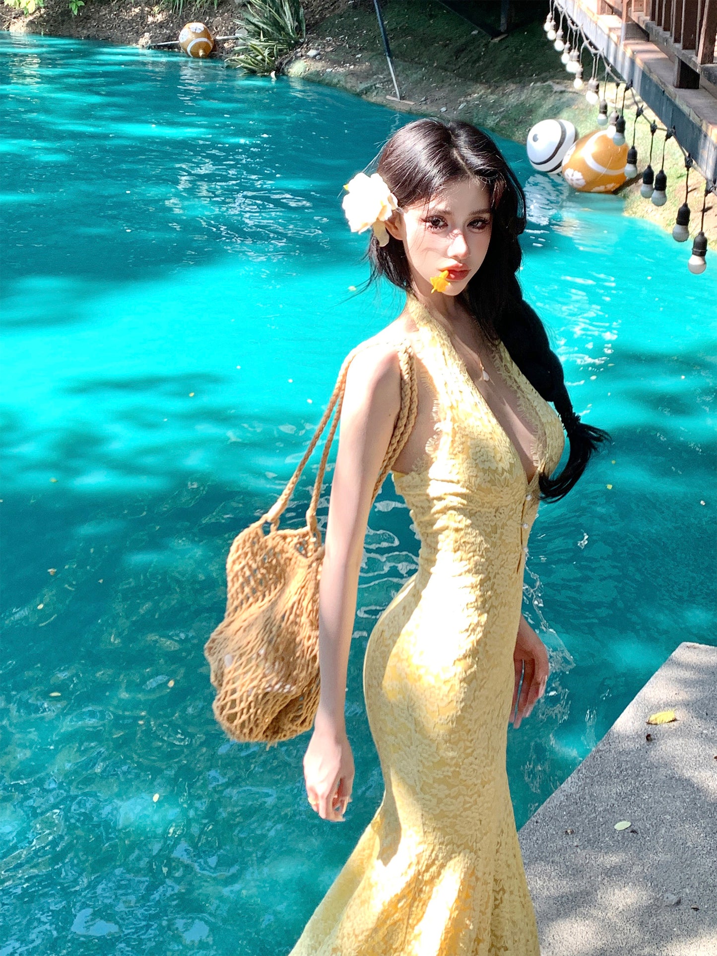 【25s Mar.】French V-Neck Backless Vacation Dress