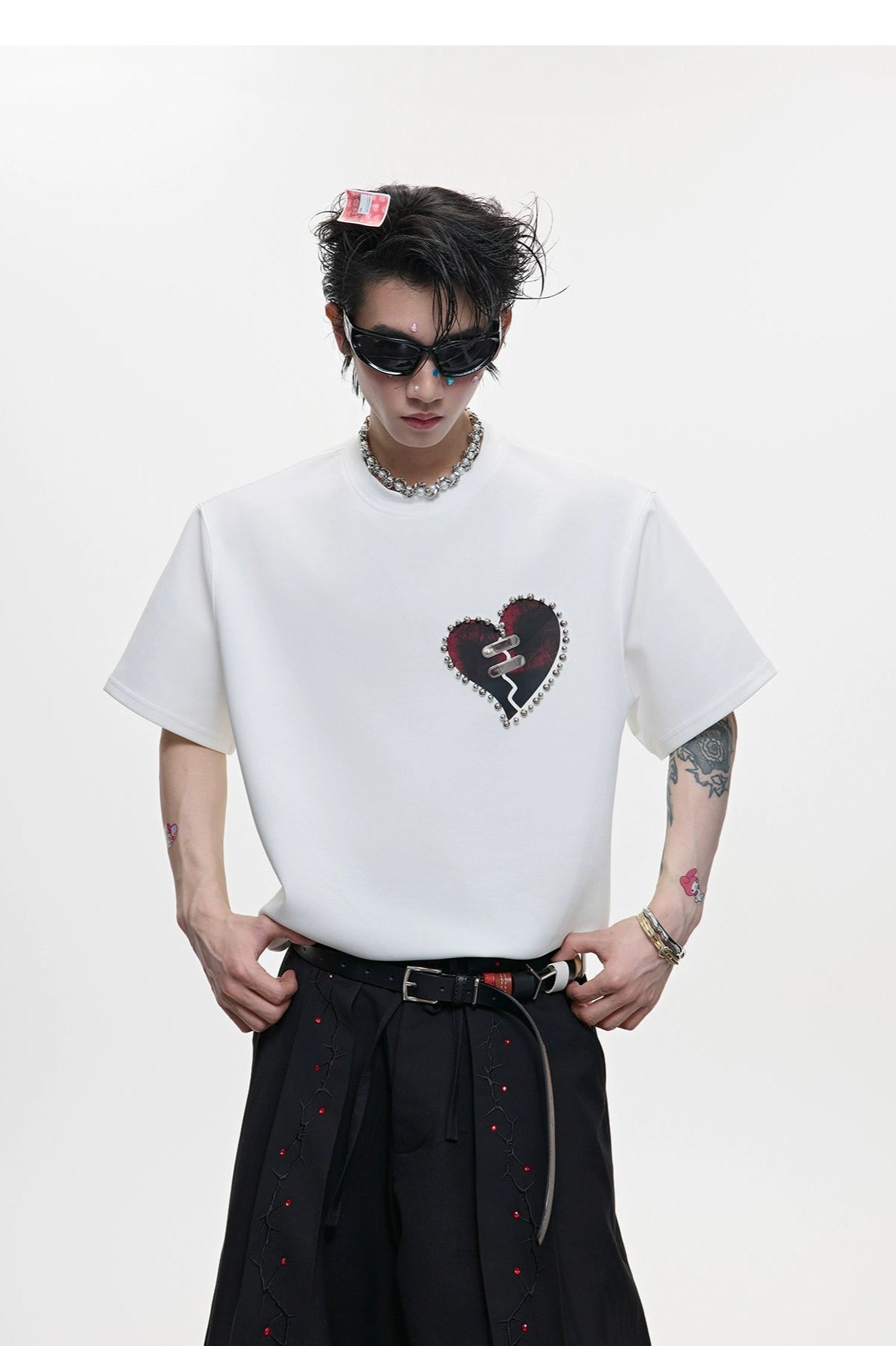 【25s Jul.】Metal Beads Heart Cracks Heavy T-shirt