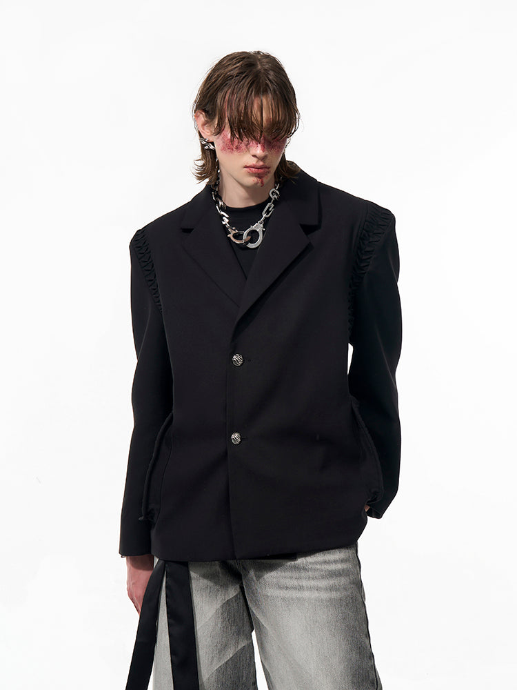 【25s Apr.】Layered Shiny Shawl Blazer