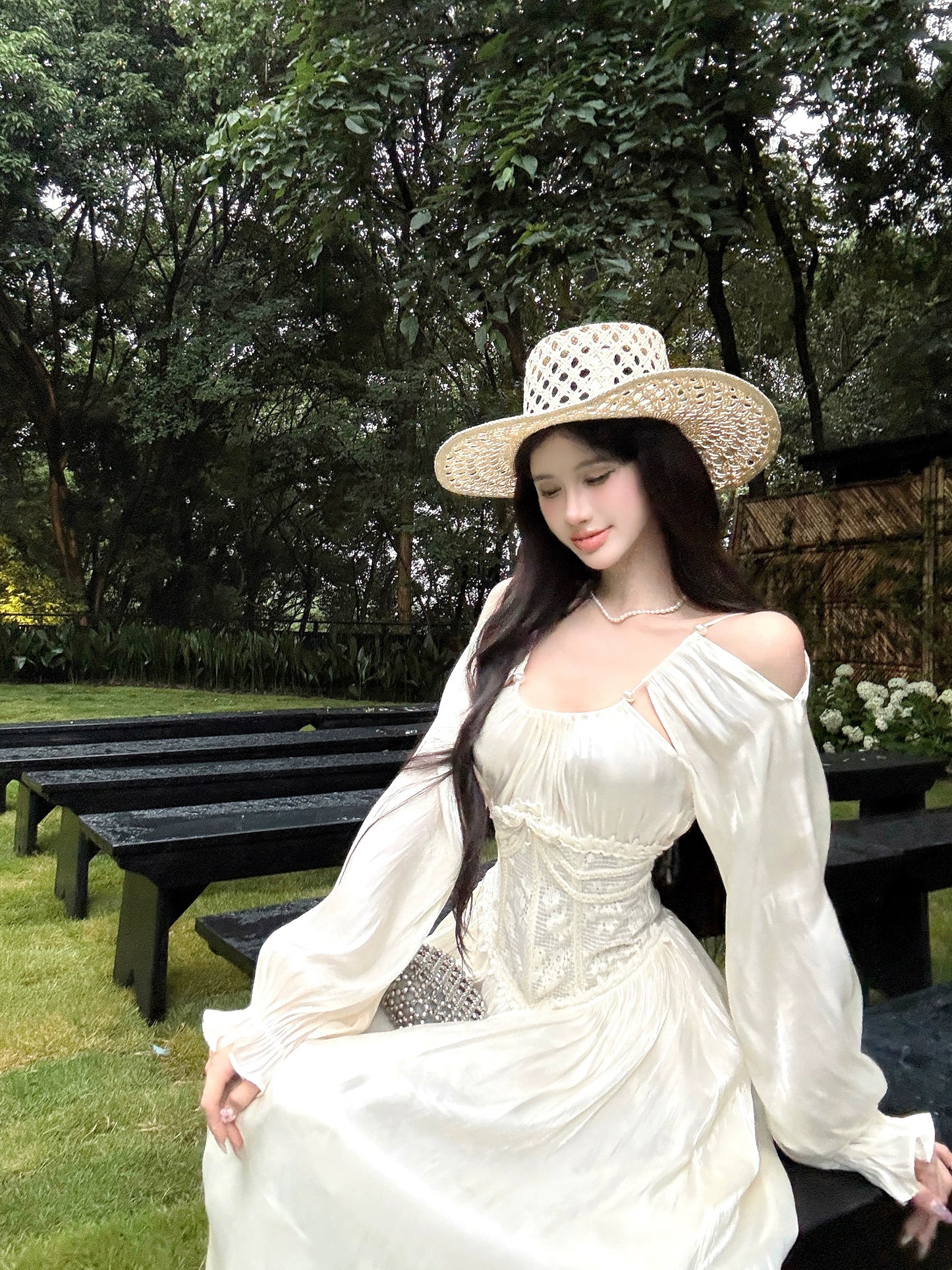 【25s Aug.】Lace Panel Corset-Style Midi Dress