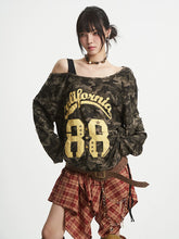 【25s Aug.】Camo Slanted Off-Shoulder Long Sleeve
