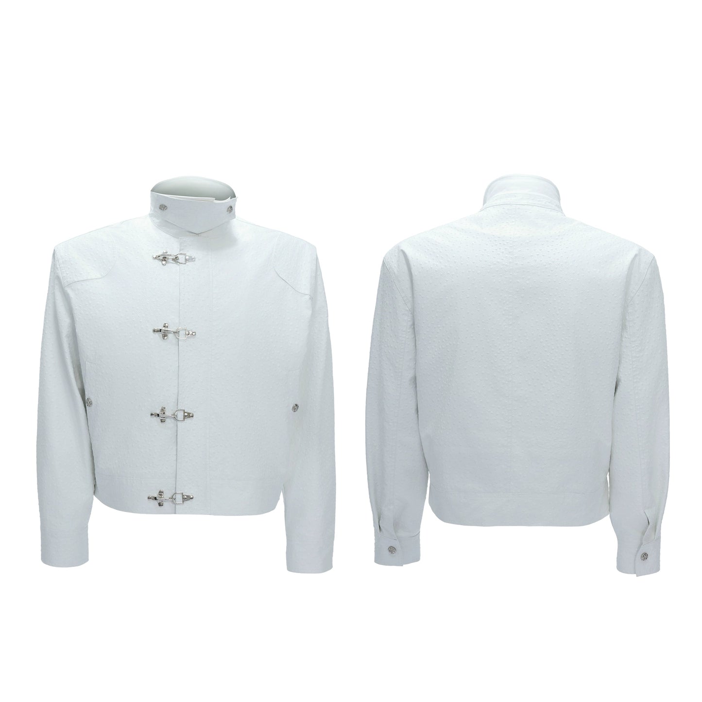 【25s Nov.】Ostrich Leather Aircraft Button Plush Leather Jacket