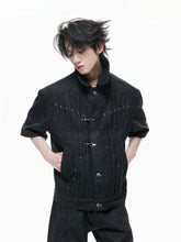 【26s Apr.】Horseshoe-Buckle Ruched Short-Sleeve Denim Jacket / Jeans