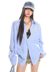 【25 Apr.】Heavy Industry Pearl Beading Lettering Loose Shirt