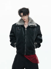 【26s Jan.】Black Python Textured Eagle Down Leather Jacket