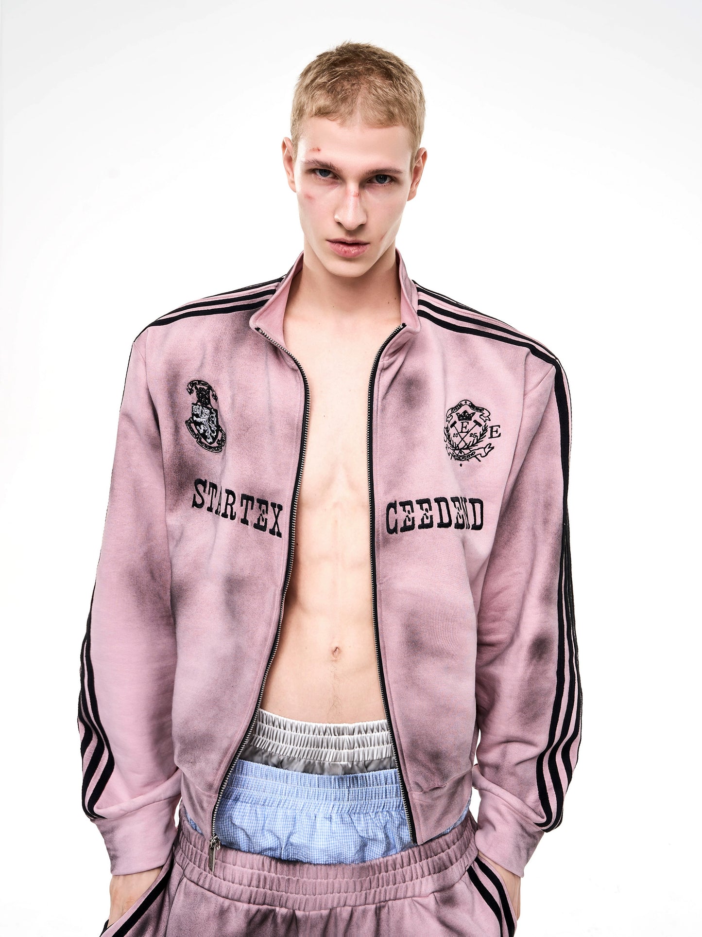 Dirty Pink Distressed Stand-up Collar Hoodie/Pants