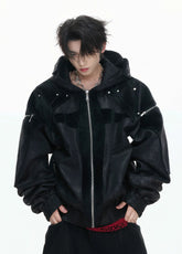 【26s Feb.】Matte Waxed Deconstructed Horsehair Hooded Leather Jacket