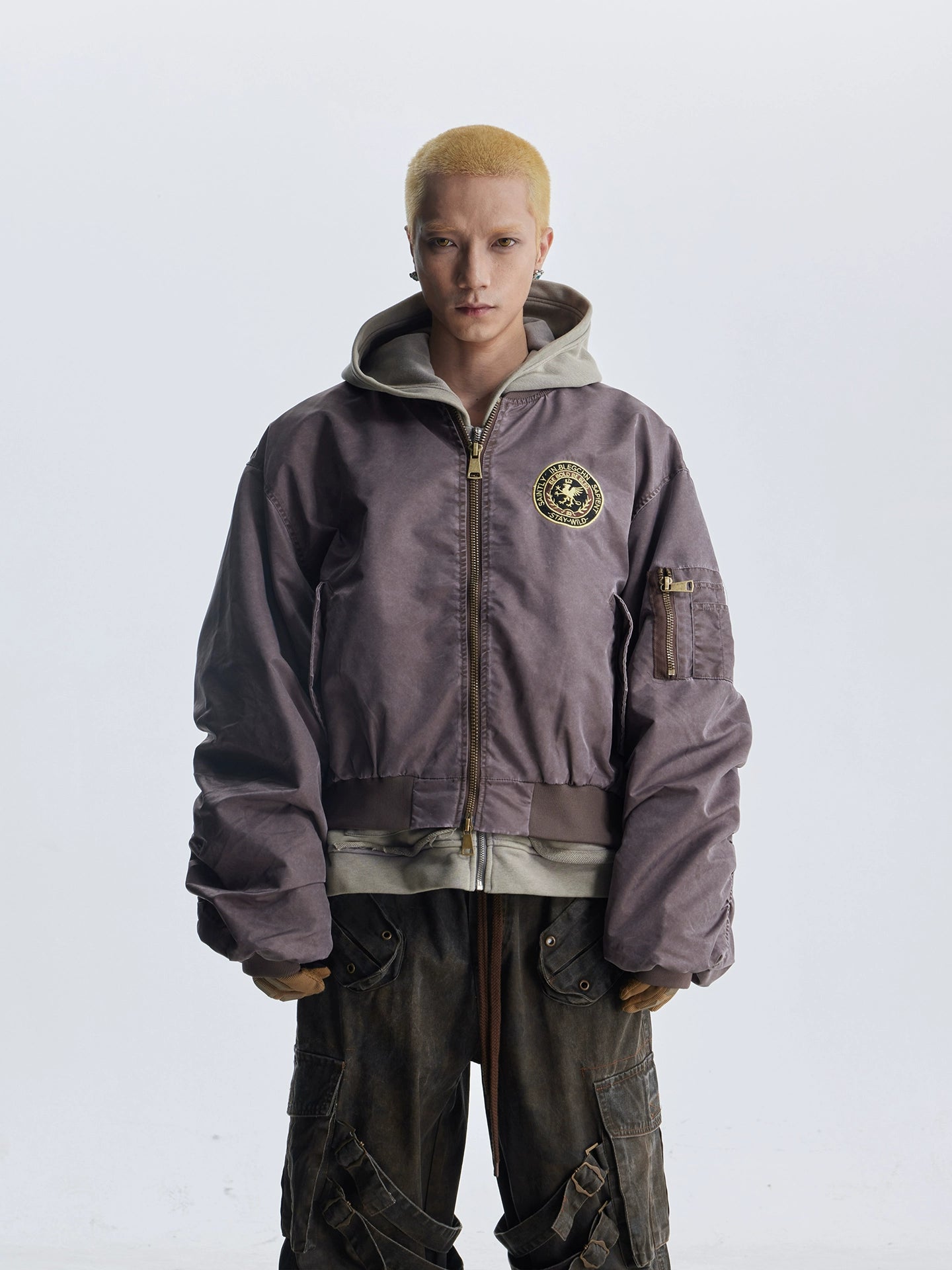 【25s Aug.】Distressed Washed Loose Bomber Jacket